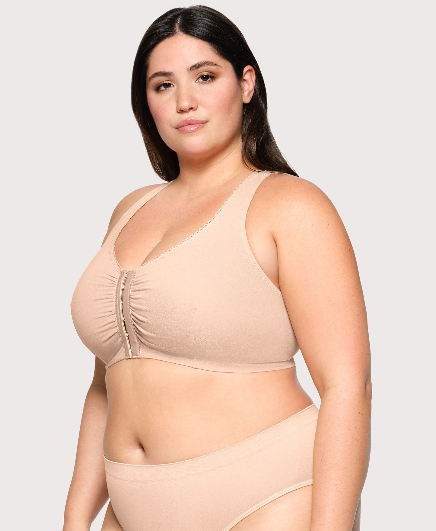 Front-Closure Cotton T-Back Comfort Bra Cafe