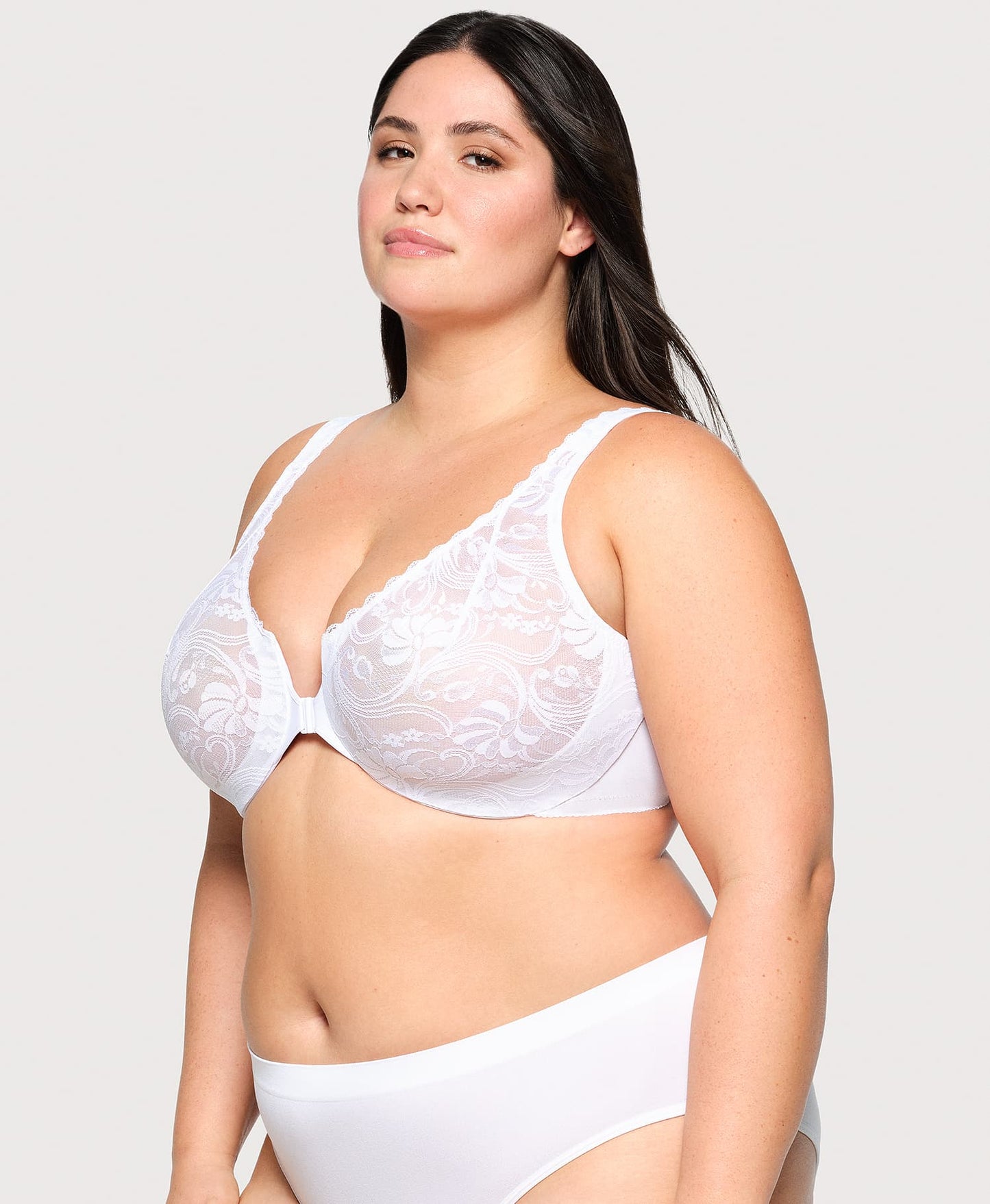 Front-Closure Stretch Lace WonderWire Bra White