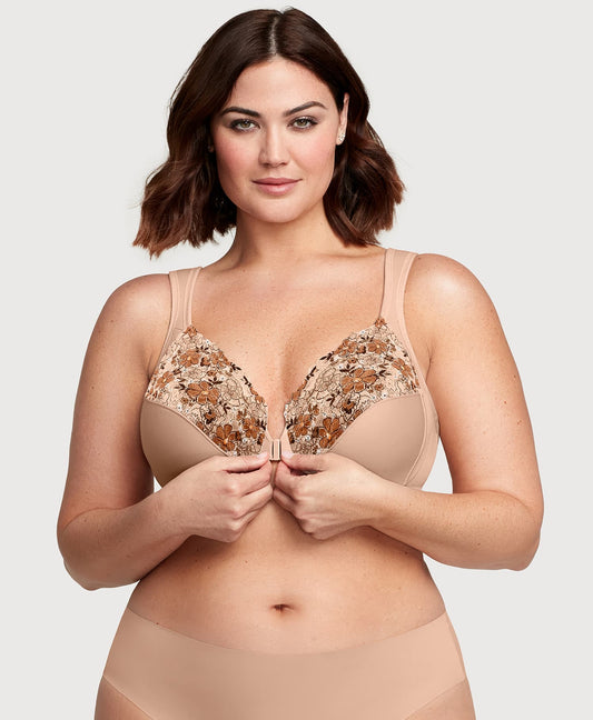 Front-Closure WonderWire Bra Cafe Print