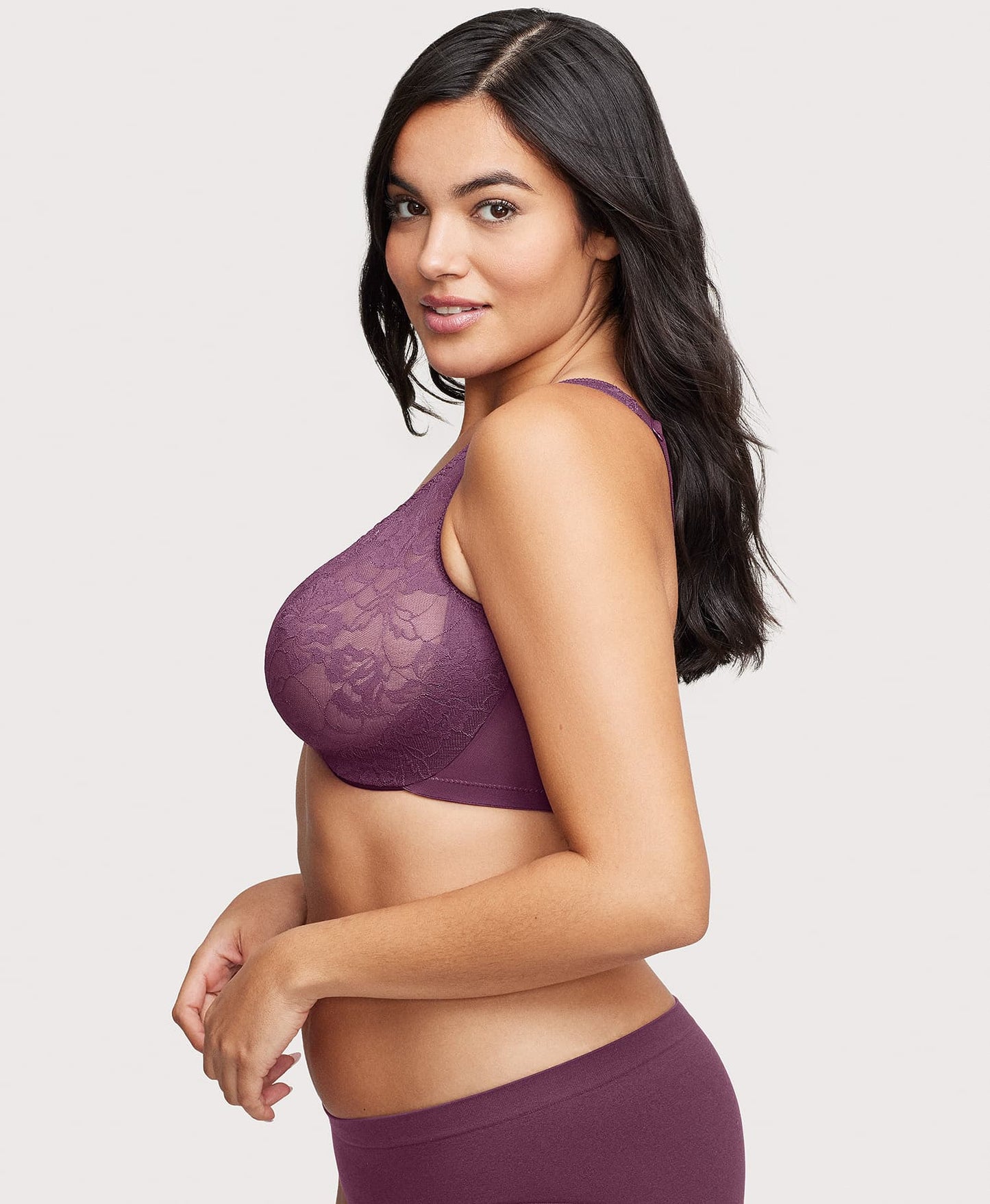 Front-Closure Lacey T-Back WonderWire Bra Black Plum