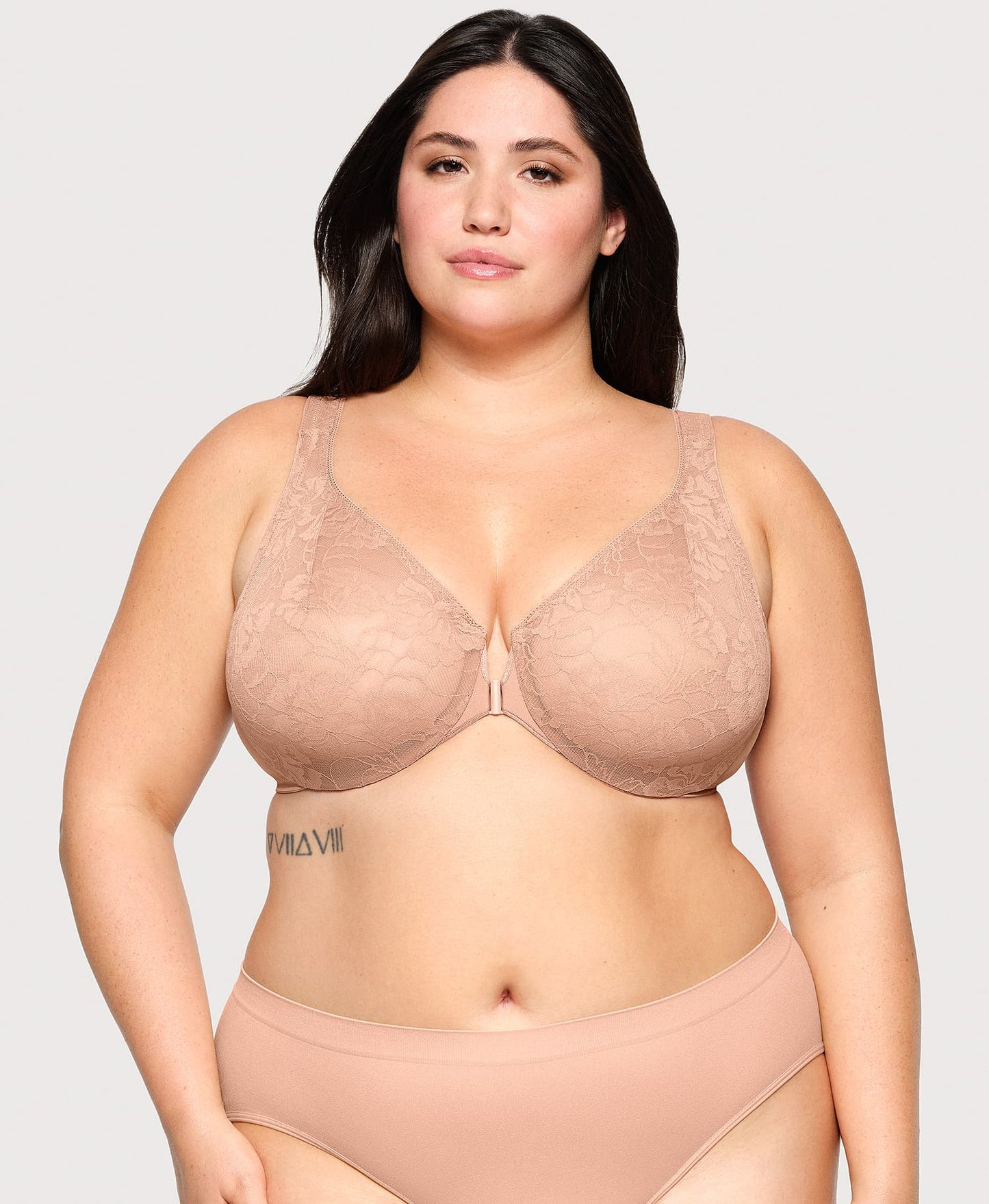 Front-Closure Lacey T-Back WonderWire Bra Cappuccino