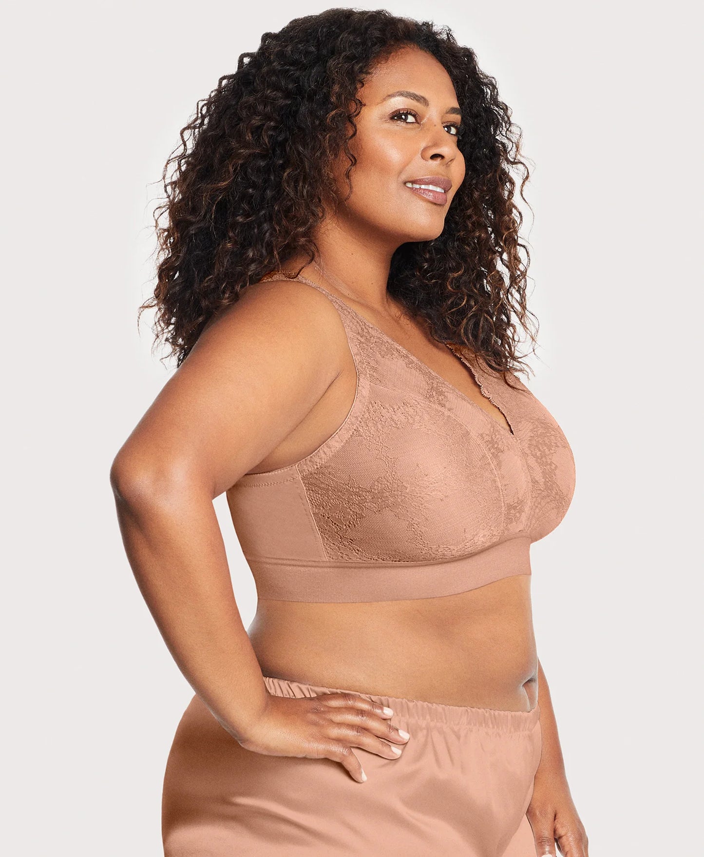 Bramour Lexington Lace Plunge Bralette Cappuccino