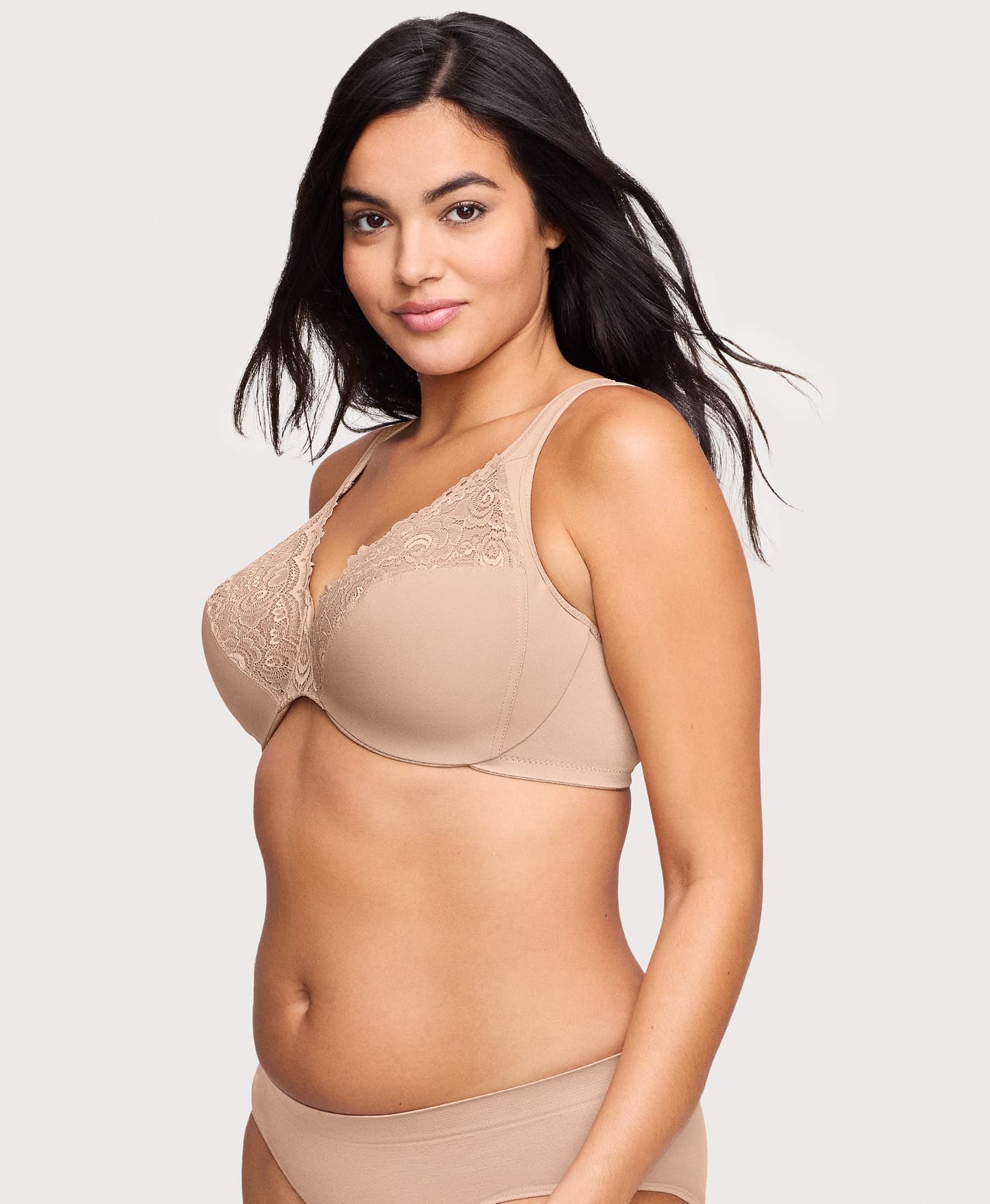 Low Cut WonderWire Lace Bra Cafe
