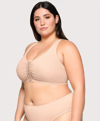 Front-Closure Cotton T-Back Comfort Bra Cafe