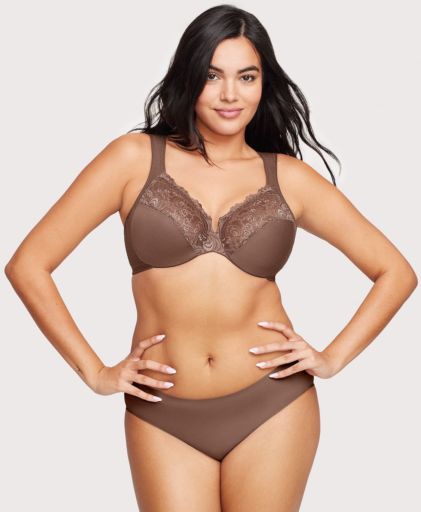 Low Cut WonderWire Lace Bra Mocha