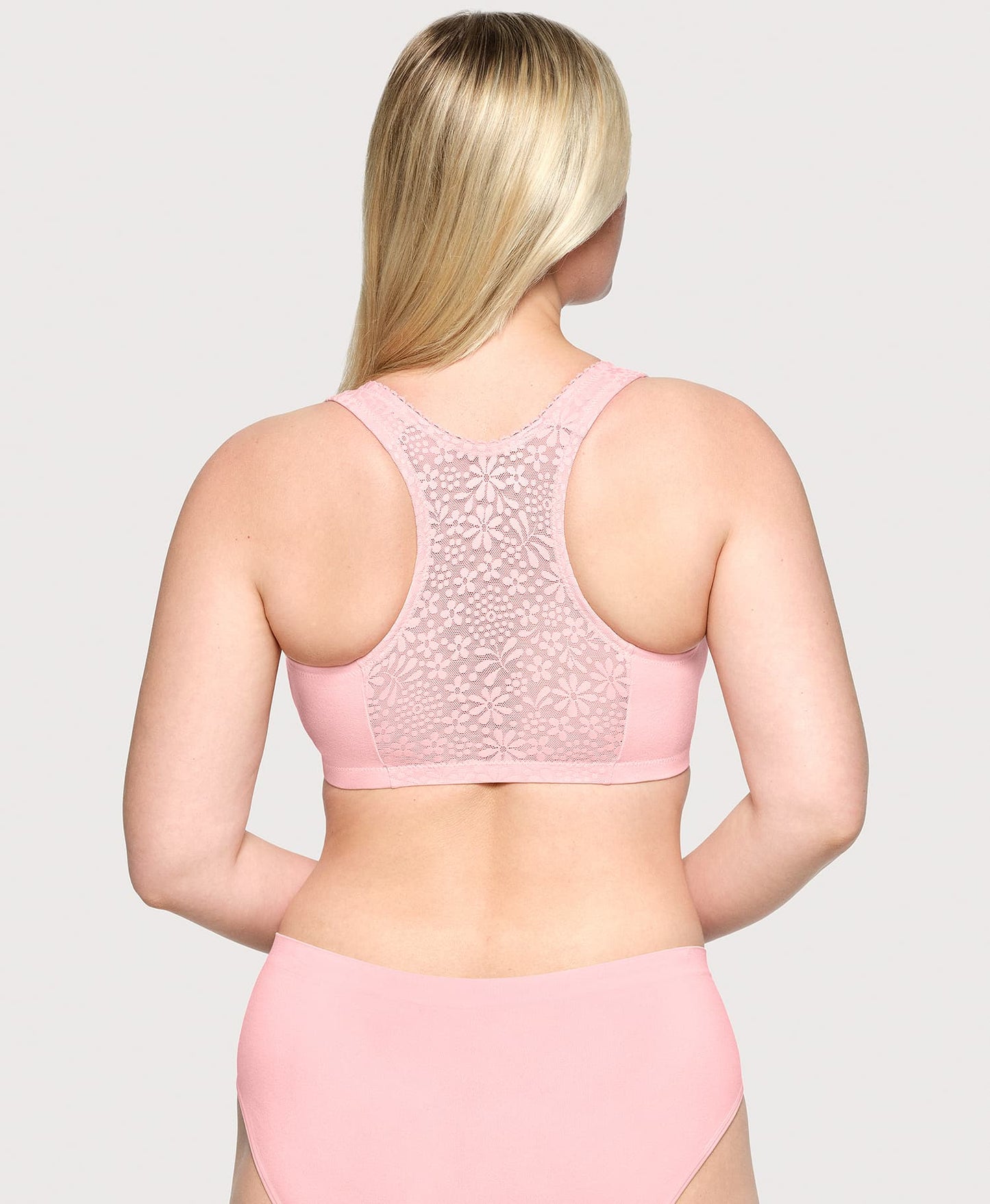 Front-Closure Cotton T-Back Comfort Bra Pink Blush