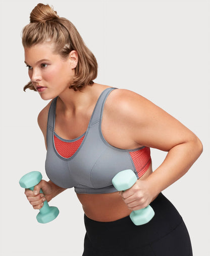 No-Bounce Camisole Elite Sports Bra Gray/Coral