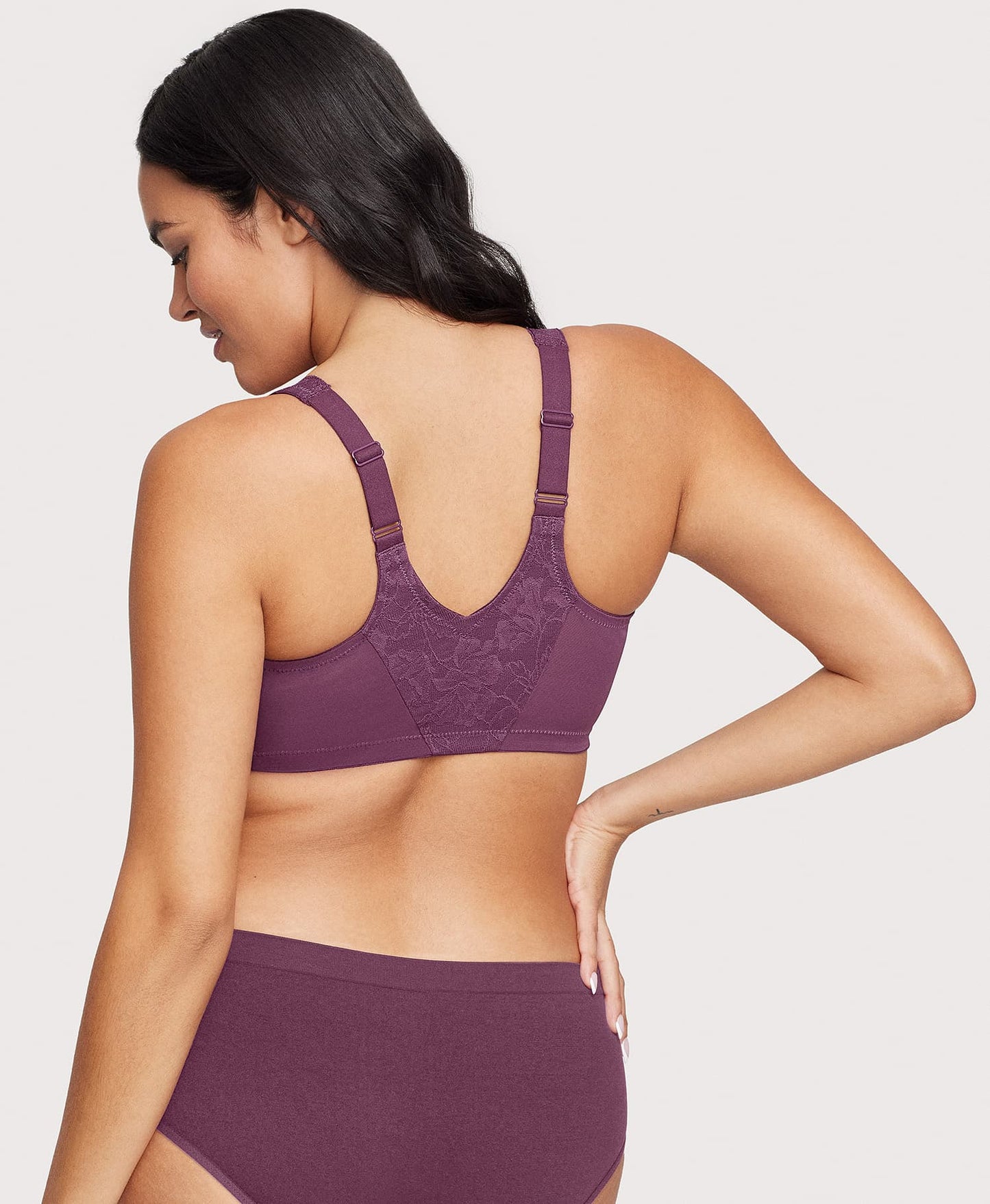 Front-Closure Lacey T-Back WonderWire Bra Black Plum